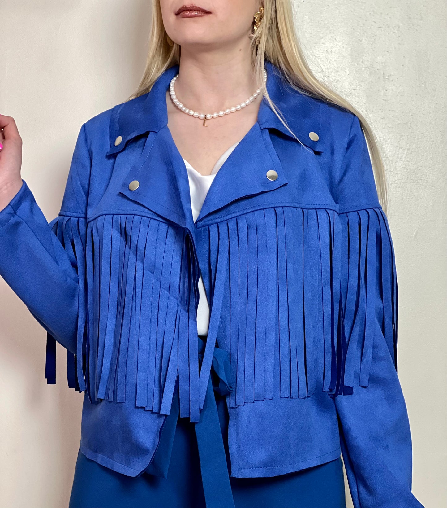 Chaqueta Antelina Flecos Azul